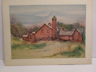 Artist Jack Dyer Pen,  Ink,  Wc Red Barn 7.  5x10 " - Early Work