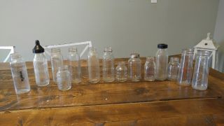 Set Of (14) Vintage Glass Bottles.  Each Baby Bottle Is Different.