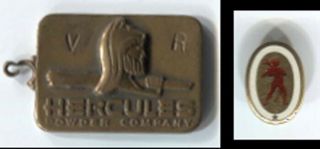 Vintage Hercules Powder Co.  14k Gold Service Pin & Brass Fob Rare