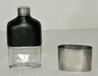 Antique Pewter,  Glass & Leather Hip Flask C Reis & Co.  Birmingham C1910