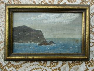 Small Antique Framed Signed Oil On Board Seascape Painting