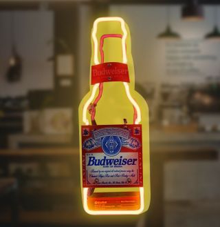Budwesier Bottle Room Decor Display Real Neon Lamp Yellow Beer Bar Home Beer