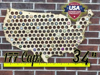 34 " United States Of America Beer Cap Map With Wall Mounts