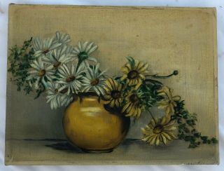 Antique Victorian Floral Still Life Vase 19th Century Oil Painting Of Daisies