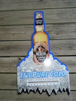 1992 Michelob Golden Draft Cold Beer Metal Sign Thermometer Tacker Man Cave Bar