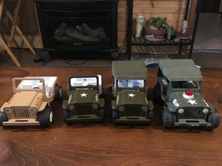 Vintage 2 Tonka Army Green Metal Military Jeep With Top And 2 More Look And See