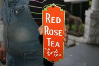 Red Rose Tea Gas Oil Soda Pop Porcelain Metal Sign