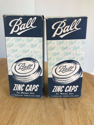 Vintage Ball Zinc Mason Jar Lids Caps Porcelain Lined Box Of 12 Old Stock