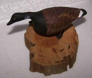 Miniature Hand Carved & Painted Wood Canadian Goose Decoy Bob Booth On Driftwood