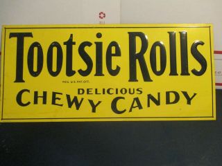 Tootsie Rolls Delicious Chewy Candy Metal Embossed Advertising Sign 20 " X 9 "