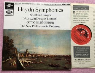 Otto Klemperer Haydn No.  88 Orig Columbia Sax 2571 Uk - 1965 Lp Nm