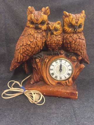 Vintage Antique Ceramic Three Owl Branch Mantle Clock House Decor Shelf Desk