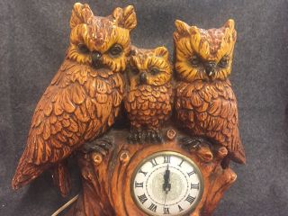 Vintage Antique Ceramic Three Owl Branch Mantle Clock House Decor Shelf Desk 2