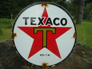 Old Texaco Gas And Oil Porcelain Metal Gas Oil Sign Pump Plate