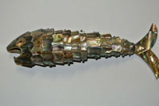 Large Vintage Abalone Shell Mother Of Pearl Articulated Fish Bottle Opener