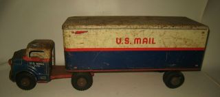 1950 ' s Lumar Marx US Mail Tractor Trailer V - 172 Pressed Steel Hard to find 4