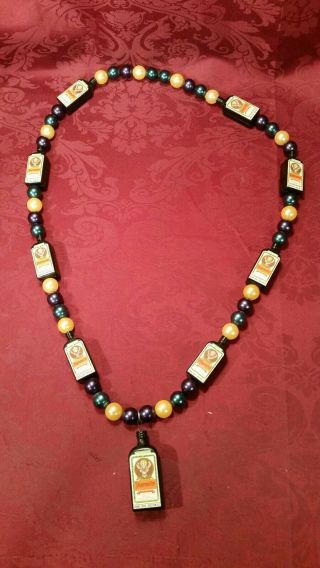 Jagermeister Bottle Mardi Gras Beads Necklace