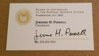 Autographed Jerome Powell Business Card W/coa Chairman Federal Reserve Trump