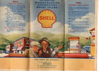 1931 Shell Gasoline Road Map Of Massachusetts,  Connecticut,  Rhode Island