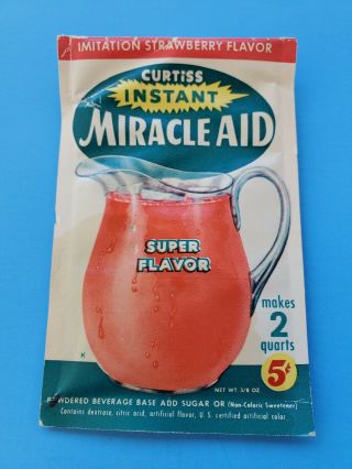 Vintage 1950s Miracle Aid Packet Like Kool Aid Strawberry Curtiss Candy Company