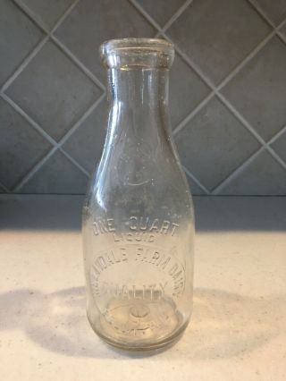 Vintage Hillandale Farm Dairy Beloit Wisconsin Embossed Quart Milk Bottle