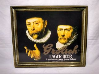 Vintage Grolsch Lager Beer Tin Self Framed Advertising Sign Holland Bar Bottle