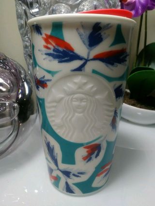 Starbucks Floral Flowers Ceramic Travel Cup Tumbler