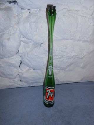 Unique Vintage Stretched Neck 7up Pint Bottle,  Green Blown Art Glass,  19” Tall