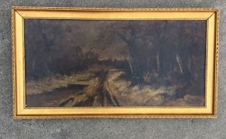 Oil Painting Tonalist Dark European Landscape With Horse Cart