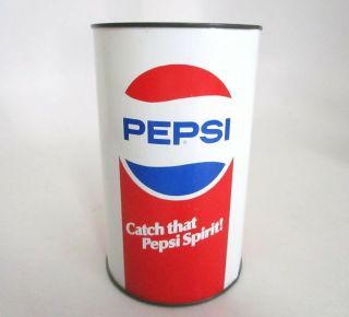 Pepsi Cola Vintage Large 5 3/4 " Tin Can Bank - Catch That Pepsi Spirit Rare 1960