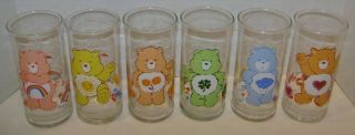 6 Vintage Care Bear Glasses Pizza Hut Complete Set Good Luck Friend Grumpy 1983