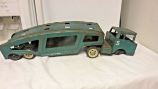 Vintage Structo Auto Transport Car Hauler Toy - Pressed Steel Semi Tractor/trailer