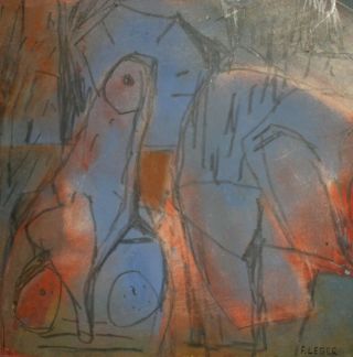 French Art,  Vintage Abstract Cubist Pastel/pencil Painting,  Signed F.  Leger