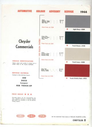 1966 Chrysler Commercial Dulon Duco Dulux Colour Dodge At4 D5n Ute Ap6 Commer