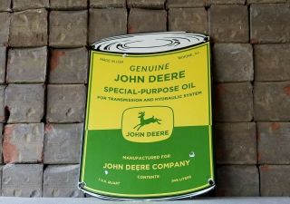 Vintage John Deere Porcelain Gas Farm Tractor Service Station Equipment Oil Sign