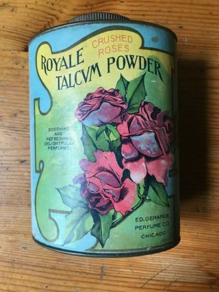 Vintage Advertising Royale Talcum Powder Crushed Roses Old Tin 5 " X 4 "
