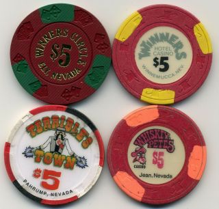 Group Of 4 Different $5 Casino Chips All Small Towns In Nevada