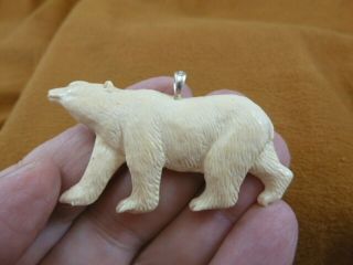 (j - Bear - 83) Walk White Polar Bear Aceh Bovine Bone Carving Pendant Necklace