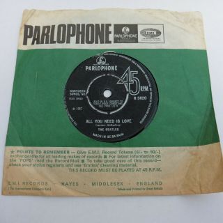 The Beatles All You Need Is Love Rare No Rec During.  7 " Single 45 (jumps) 1967