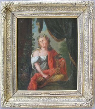 Early 18th C Oil - Lady With Wine - Goddess Pomona - Nr