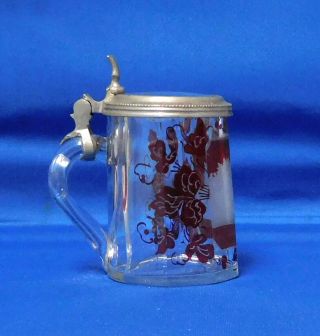 Antique late 1800 ' s miniature.  15 liter GERMAN glass beer stein SOUVENIR OYBIN 3
