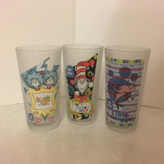 Set Of (3) - Dr.  Suess - Cat In The Hat - Beverage Glasses - Thing One Thing Two