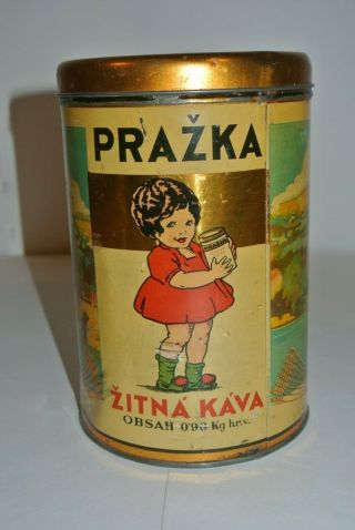 Rare Antique Coffee Tin Can Prazka Zitna Kava Coffee.  90 Kg Czechoslovakia