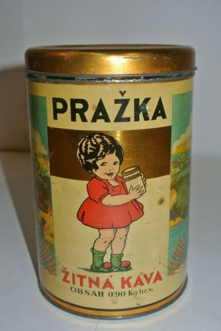 RARE Antique Coffee Tin Can PRAZKA ZITNA KAVA COFFEE.  90 kg Czechoslovakia 3