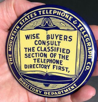 Mountain State Telephone Telegraph Celluloid Paperweight Mirror Advertising Sign