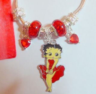 Betty Boop Charm Bracelet Heart Clasp Any Wording Personalised Gift Box,  Tag 2
