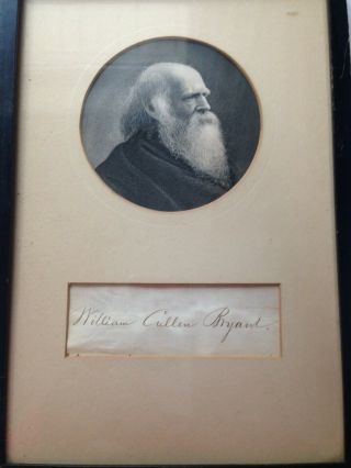 William Cullen Bryant Cut Autograph Framed Picture