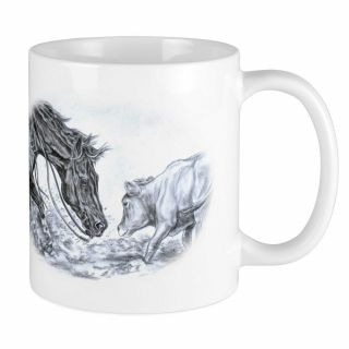 11oz Mug Cutting Horse - White Ceramic Coffee/tea Cup