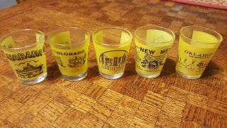 5 Vintage Shot Glasses - Collectors - States - Made In Taiwan