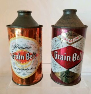 Antique Grain Belt Beer Cans - Set Of 2 - Cone Tops - 5 - Red And Orange - Minn